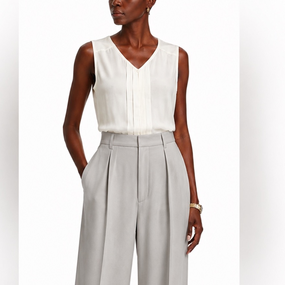 RW&CO - Sleeveless Blouse | Soft Flowing Minimalist Top | Ivory XS